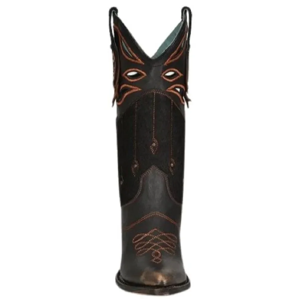 Corral Z0147 Black Cutout Embroidered Studded Cowboy Boots Pointed Toe sz 8 NIB - Picture 4 of 11